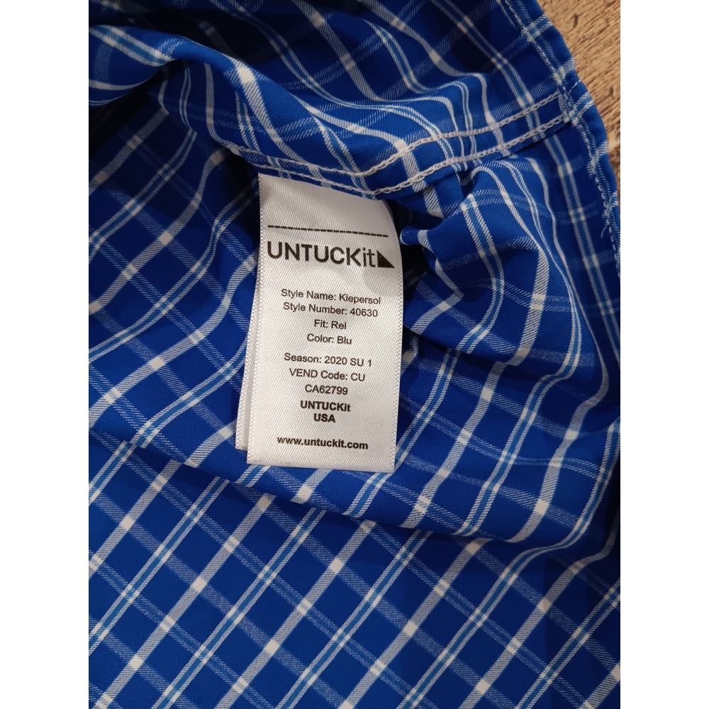 Men's Untuckit XL Blue Plaid Long Sleeve Button up 2487 - Picture 6 of 11